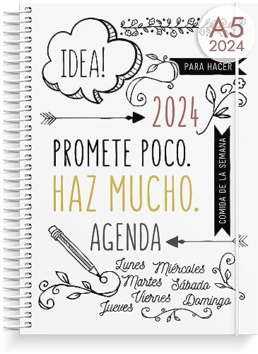 Burde Agenda Doodle 2024 | Agenda semanal 2024 | Formato A5 21 cm x 15 cm | Vista semanal | Incluye 142 pegatinas | En español Doodle