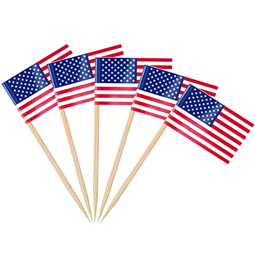 AhfuLife 100 USA American Bandera de Palillos de Dientes, Estados Unidos Bandera de Palillos de Dientes, Comida, Vasos de Papel Pasteles, Cócteles, Frutas, Decoración de Bares (100, Estados Unidos)
